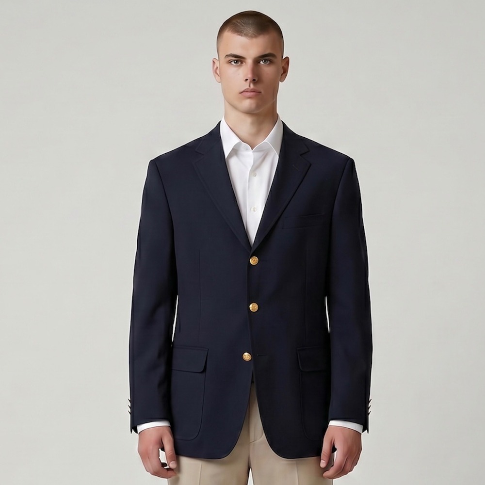 VTG Orvis‎ Blazer 42L Hopsack Wool Navy Gold Button Travel Jacket Old Money USA